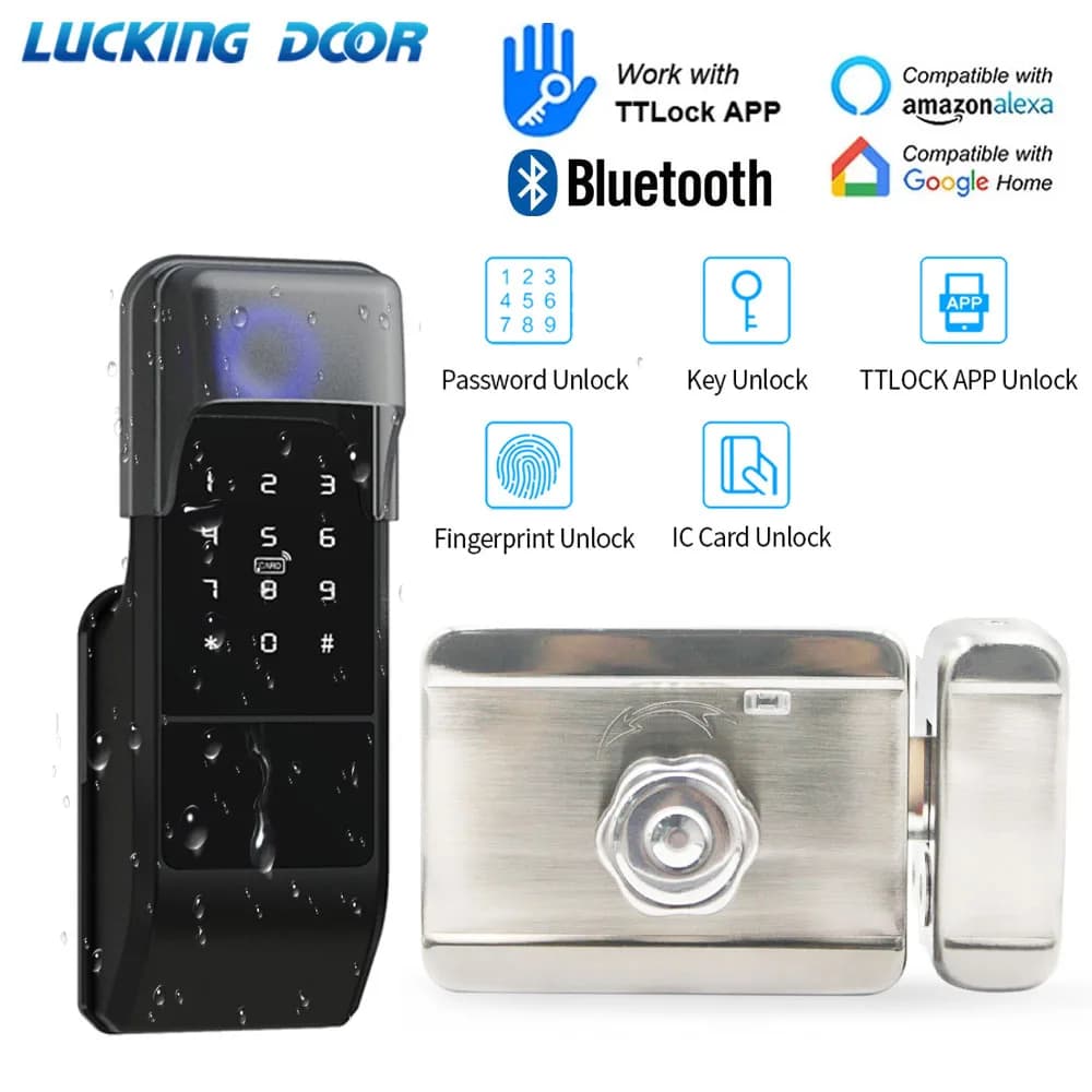 IP65 impermeabile Fingerprint Smart Door Lock Bluetooth Lock tramite telecomando TTLock App/Password/RFID Card/chiave in metallo/dito