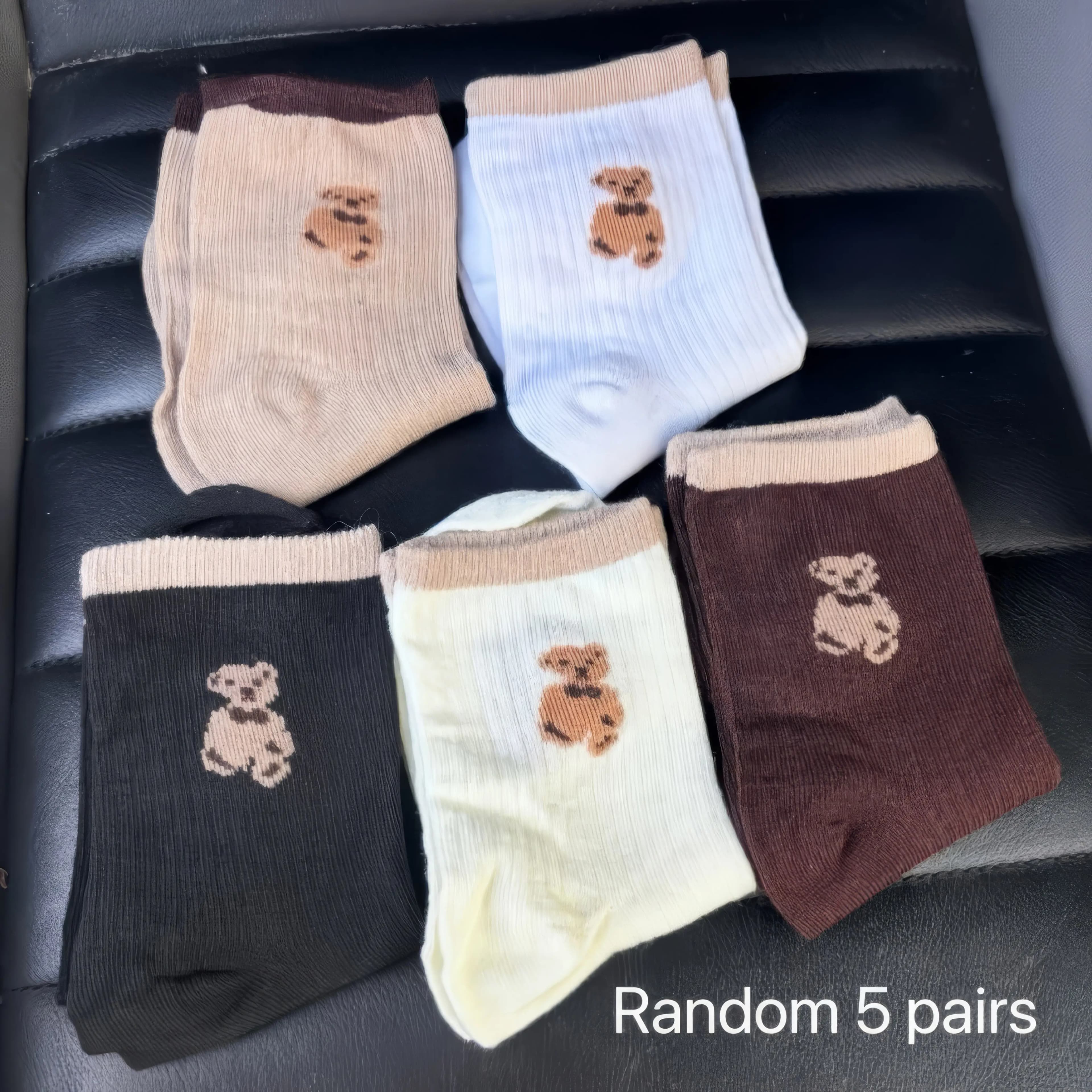 5 paia di calzini a costine con motivo orsacchiotto - Abiti casual unisex morbidi ed elastici multicolori alla caviglia con scarpe da ginnastica