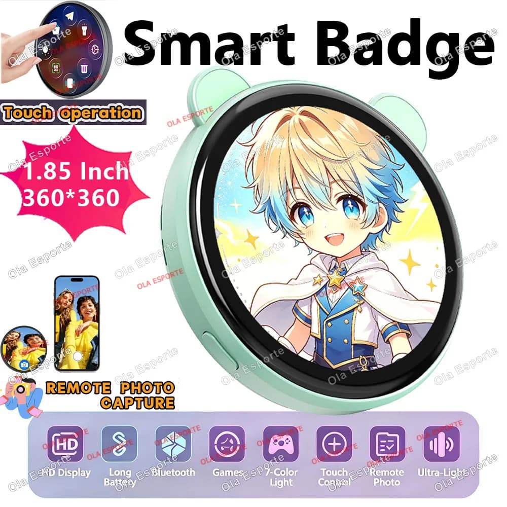 Anime E-Badge Display Pin 1.85Inch Touch Screen LED Button Collectible Cyber Dynamic Gift for Otaku Fans And Friends Smart Badge