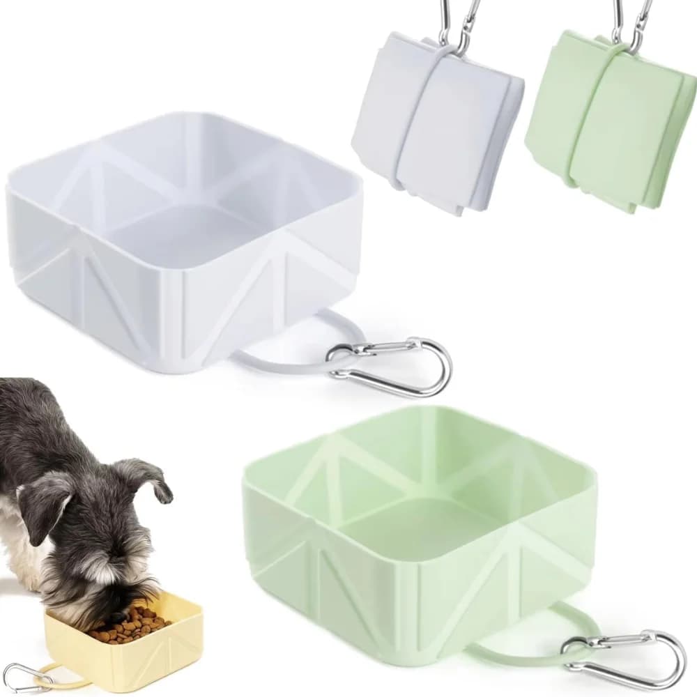 Simpatica ciotola pieghevole per cani in silicone con serratura: cibo portatile da viaggio per animali domestici e vassoio per l'acqua per passeggiate, escursioni e campeggio