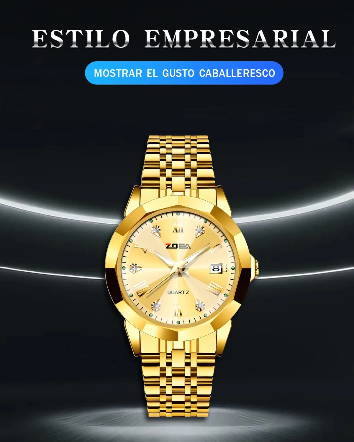 ESS10004 Fashion Men's Watch with Stainless Steel Strap and Butterfly Clasp, Water Resistant 30m, Calendar Function