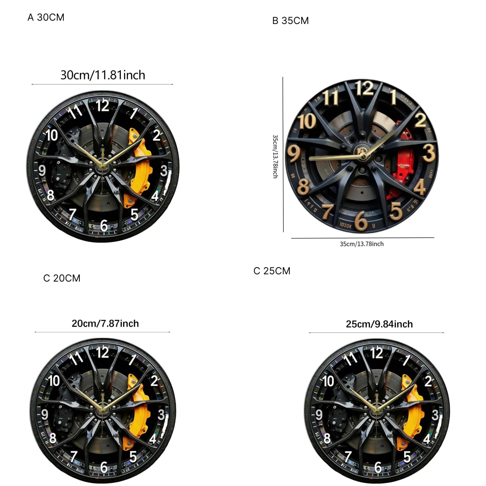 Orologio da Parete Silenzioso a Forma di Ruota d'Auto 2D, Design Rotondo da Appendere per Camera da Letto, Ufficio, Studio, Decorativo e Funzionale