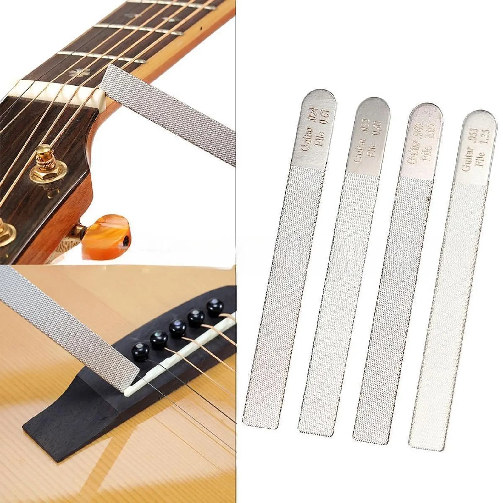Set di 4 Lime per Fessuratura Dadi in Acciaio Inossidabile, Strumenti da Liutaio per Riparazione Tastiere di Chitarre Acustiche, Elettriche, Violini e Ukulele