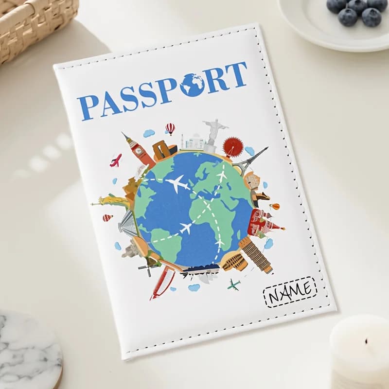 Custom Personalized Passport Holder, Premium Synthetic Passport Wallet -Compact And Foldable,Travel Wallet Featuring a World Map