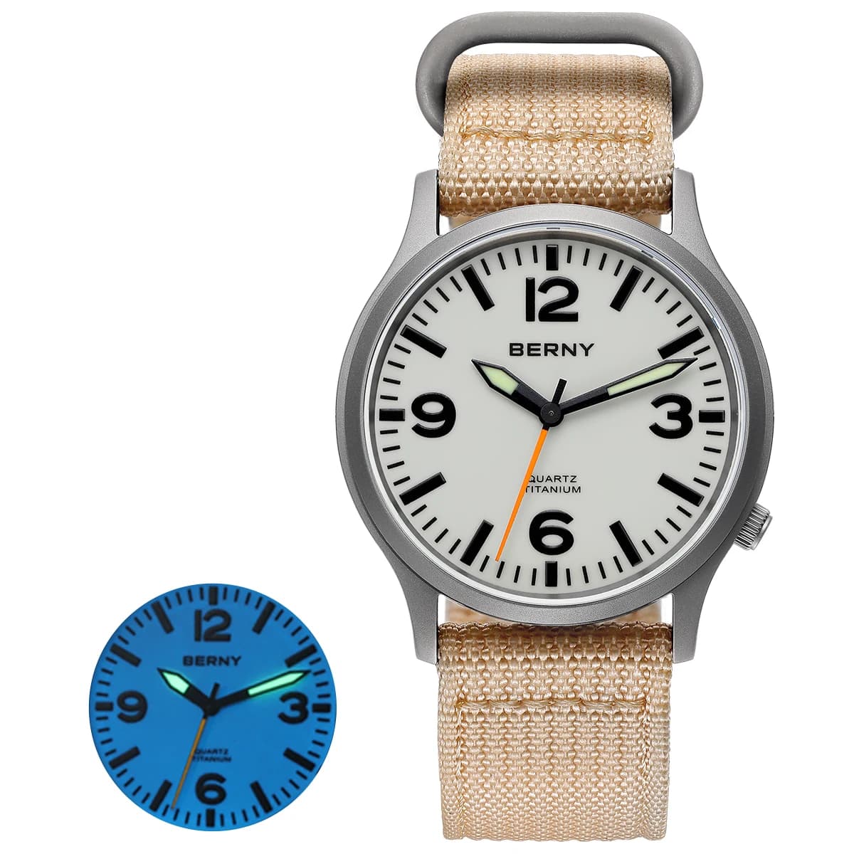 BERNY Titanium Watches for Men Sapphire Field Sports Quartz Watch Full Luminous Dial Waterproof Wristwatch for Outdoor