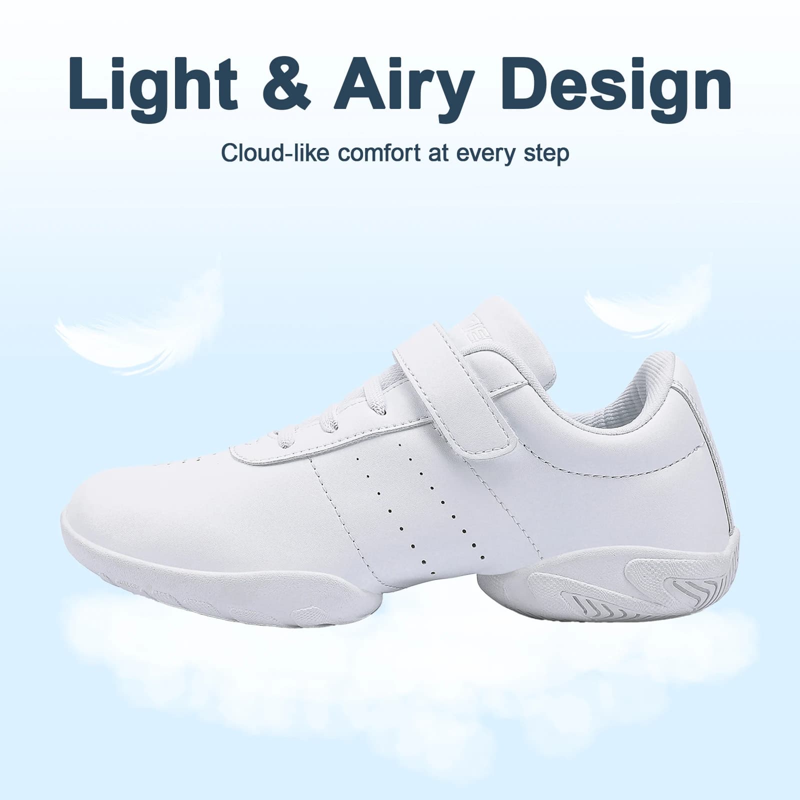 BAXINIER Girls Youth White Cheerleading Dance Shoes Lightweight Velcro Strap Training Sneakers Kids Breathable Performance Shoes