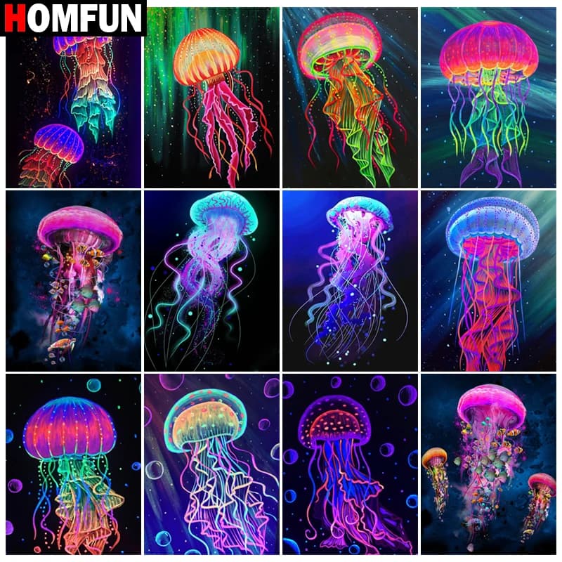 HOMFUN Pittura diamante 5d fai da te "meduse colorate" Punto croce Quadrato Diamante rotondo Ricamo Lavoro manuale Strass Art