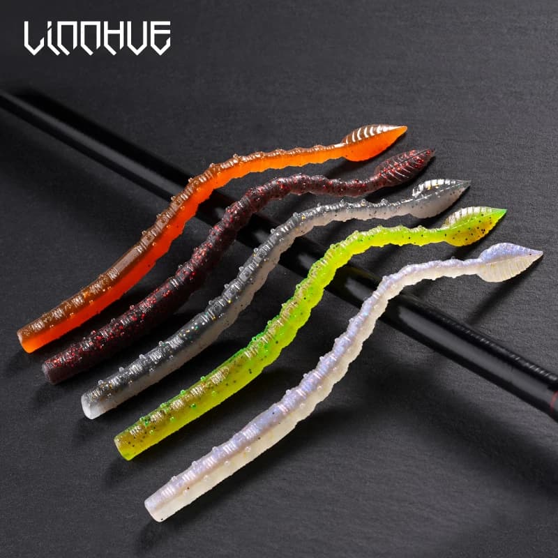 LINNHUE 15 pz/pacco Pesca Galleggiante Esche Morbide 110mm Paillettes Verme Silicone Swimbaits Esche Pesca Bass Attrezzatura Da Pesca Alla Carpa Esca