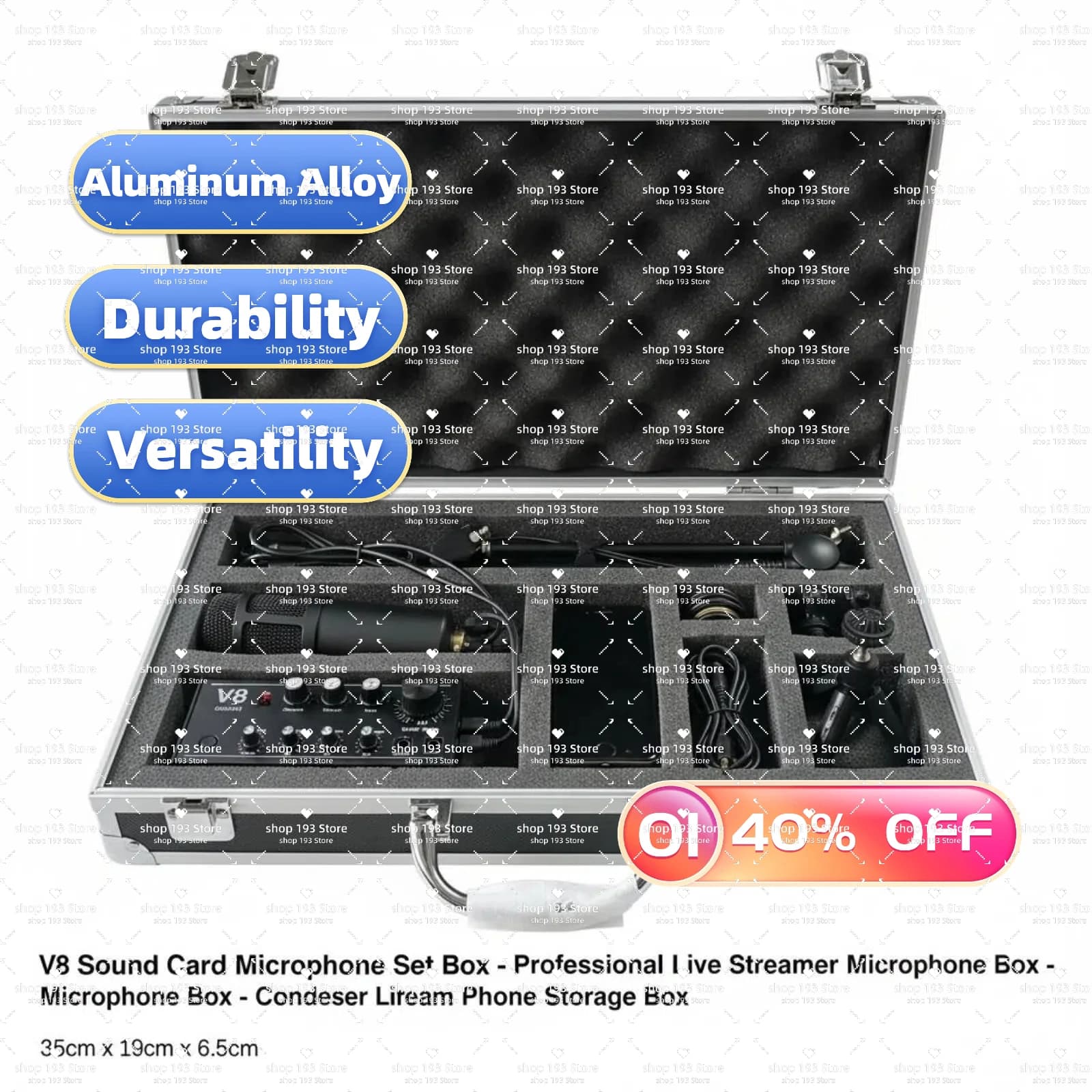 Microphone Case Studio Chat Room Aluminum Alloy Sturdy Portable Mic Storage Organizer Protect Case Compartment for Microphone