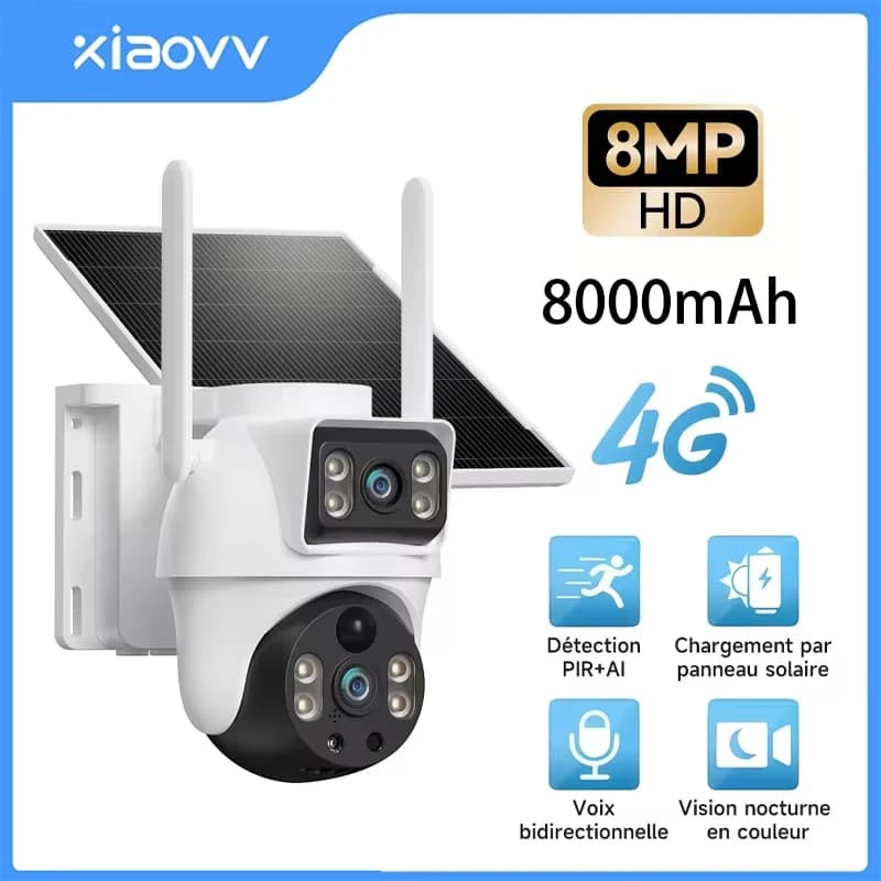 XIAOVV 8MP 4G LTE Solar Outdoor IP Camera SIM Card Slot Waterproof CCTV Surveillance Security Cam