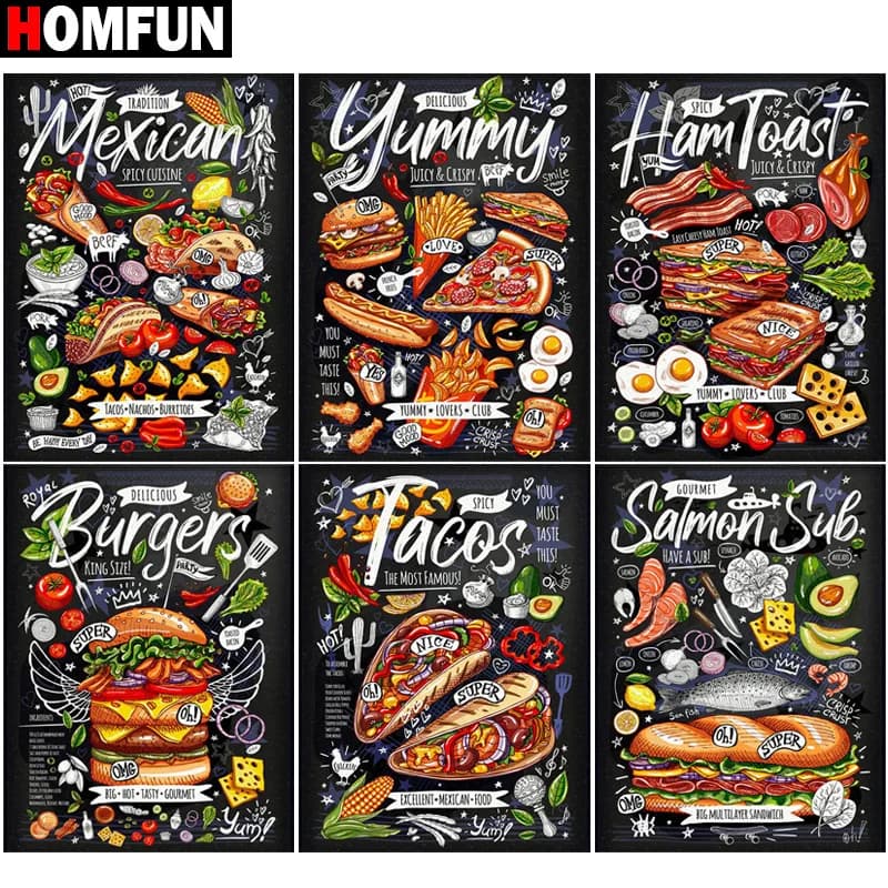 HOMFUN Art 5D Diy Diamond Painting "Text Hamburger" Diamond Pictures Cross Stitch 3D Rhinestone Embroidery Decor