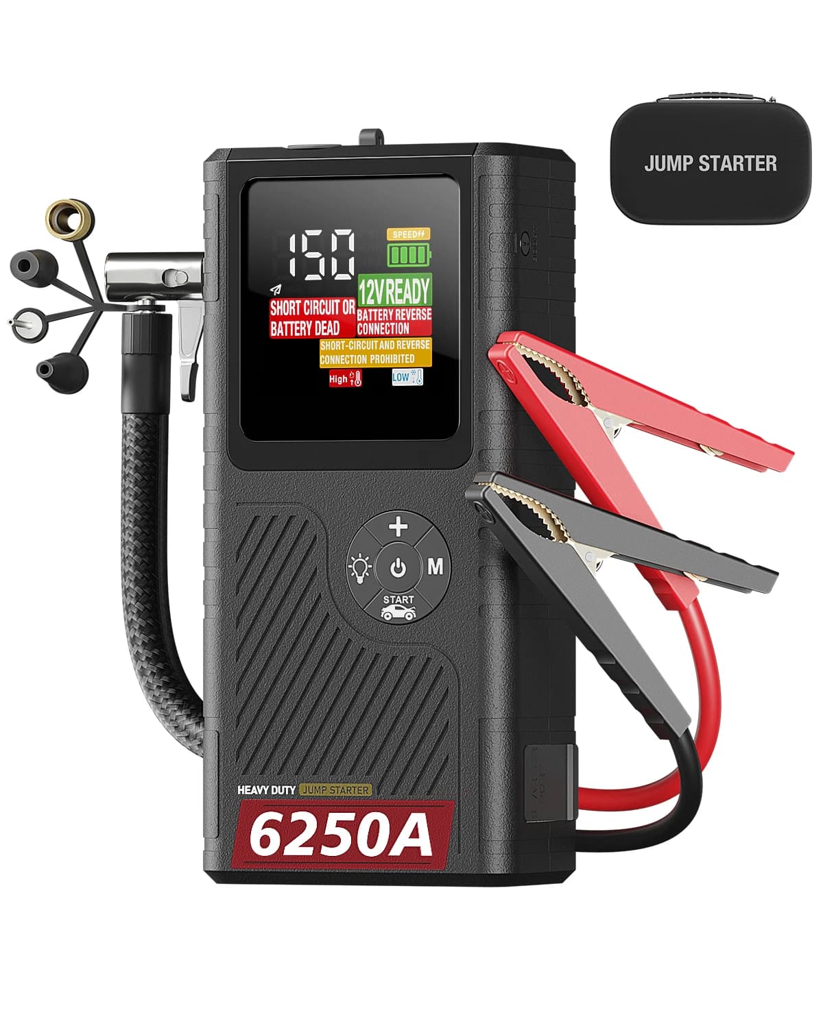 AdoreTrip 6250A Avviatore d'Emergenza per Auto con Compressore d'Aria 150PSI, Dispositivo Portatile di Avviamento Batteria 12V per Motori a Benzina 8.5L e Diesel 6.5L