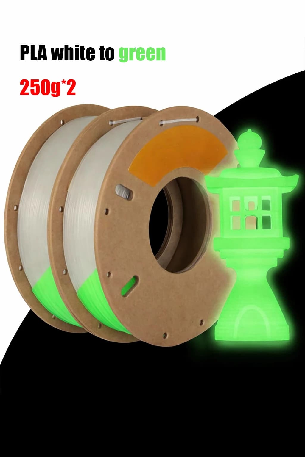 Filament PLA 3D green fluorescent in the dark 1,75 mm 500 g, bright filament for 3D printing 1,75 mm, dimensional accuracy +/- 0.02 mm