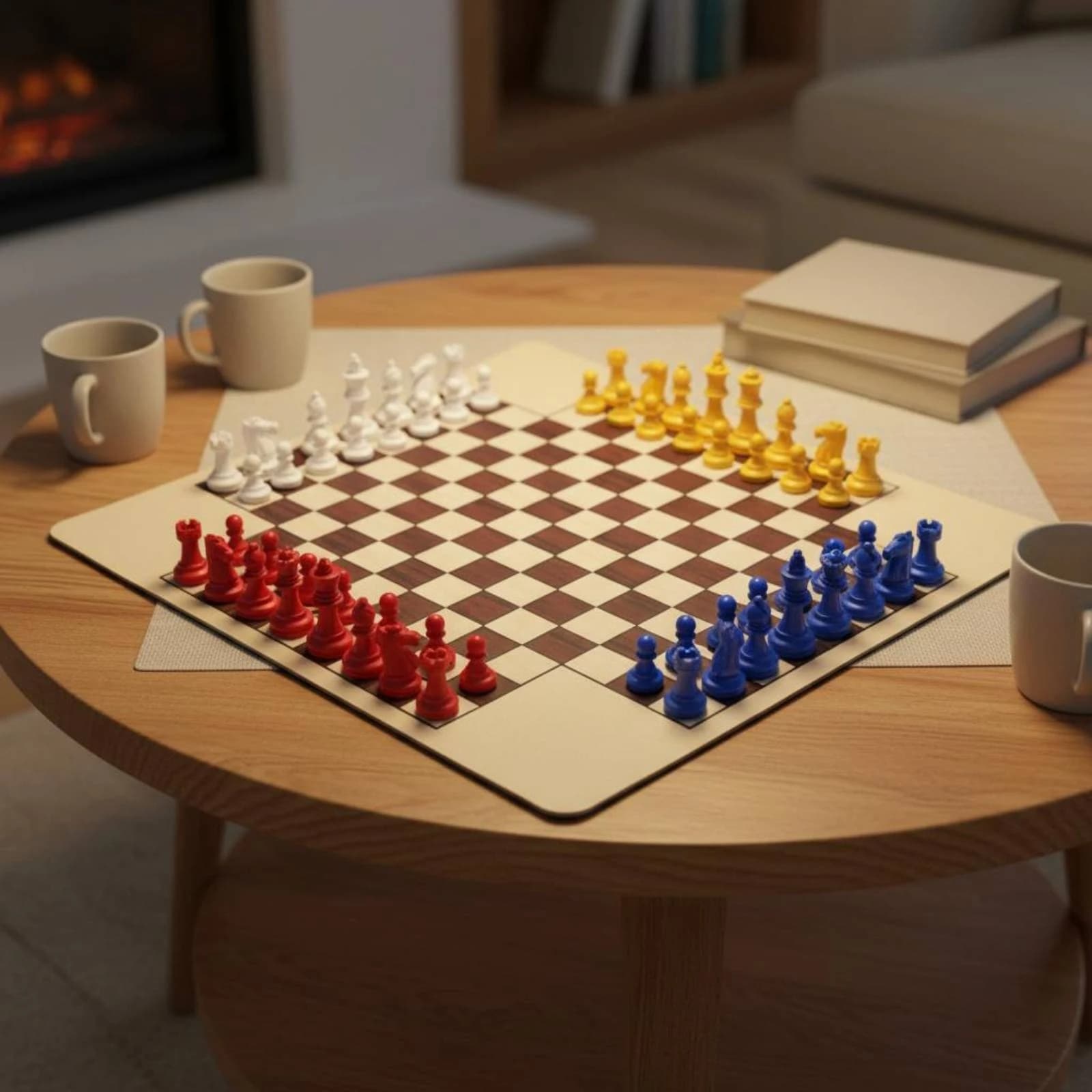 Multicolor Four-Player Chess Set - a Unique 4 Player Chess Board Game