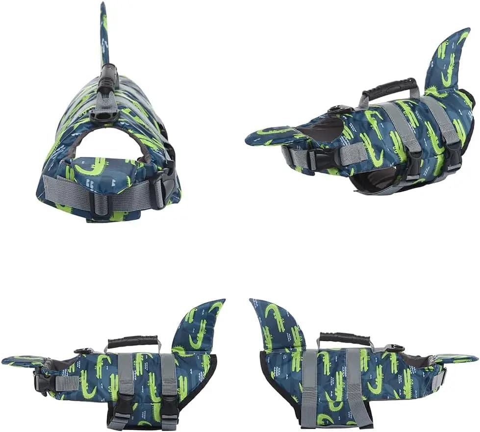 Giubbotto di salvataggio per cani con gilet di galleggiamento regolabile con pinna di squalo Strisce riflettenti in tessuto Oxford Maniglia di salvataggio