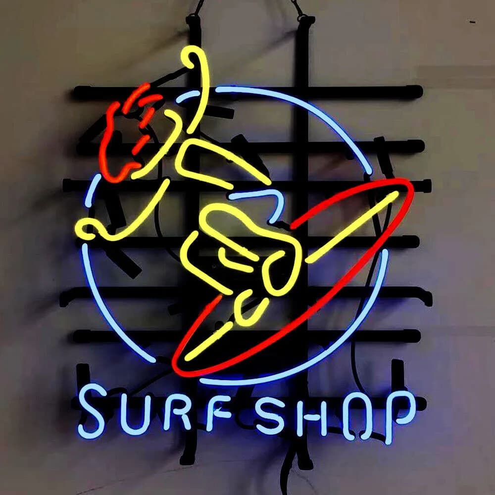 Surf Shop Insegna luminosa al neon Tubo di vetro reale fatto a mano personalizzato Negozio di sport Pubblicità Decorazione della stanza Lampada da esposizione a parete 15 "X19"