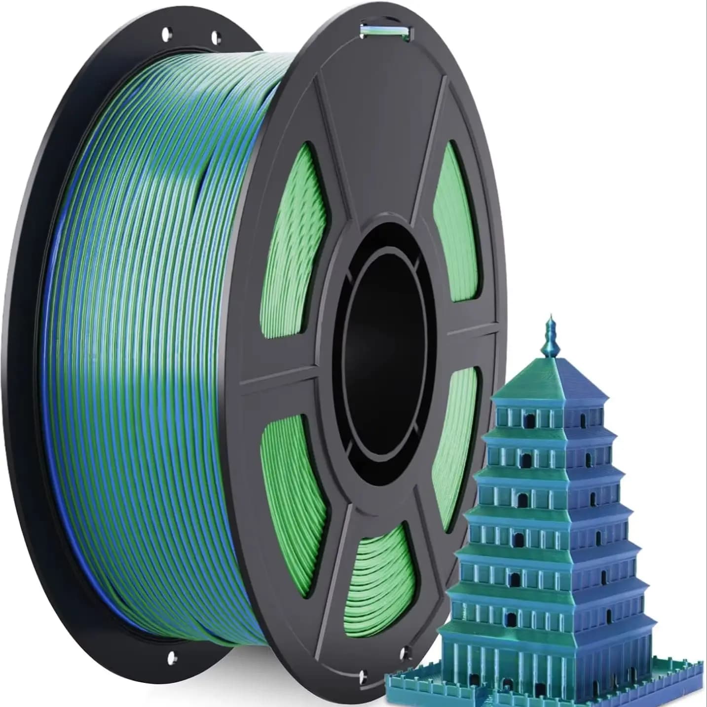 Filamento PLA in Seta Bicolore Blu-Verde, Nero-Rosso, Blu-Viola 250G, Filamento Lucido per Stampante 3D con Precisione Dimensionale +/- 0,05mm