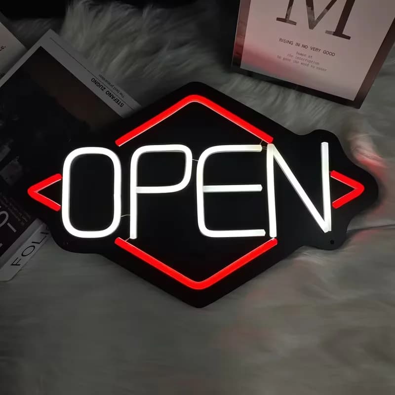 Luce al neon a LED con insegna aperta a rombo - Alimentata tramite USB ultraluminosa da 16 pollici a parete con interruttore on/offPlastica classica