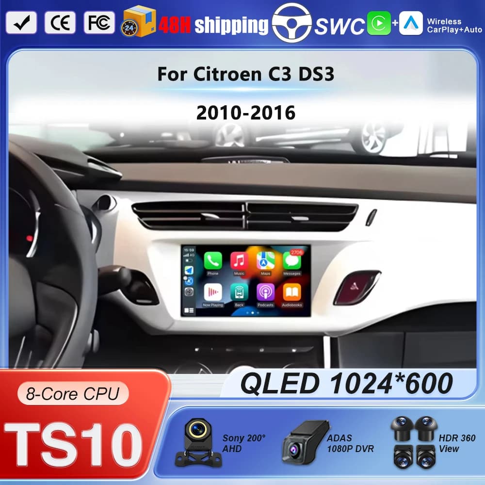 Autoradio 7 pollici GPS Android 16 per Citroen C3 DS3 2010-2016, lettore multimediale video, navigazione, Carplay, unità principale, WIFI