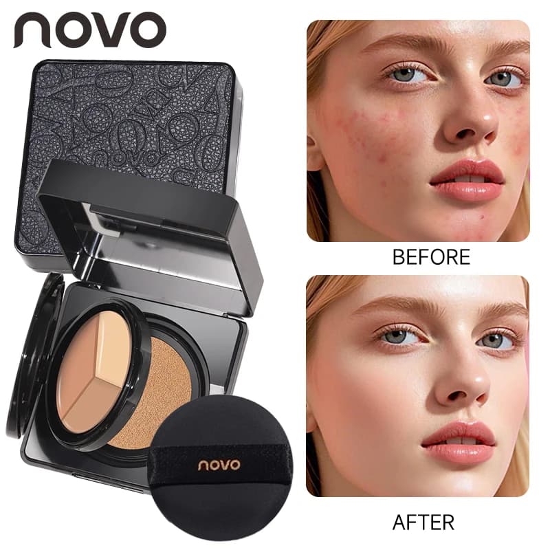 Bb cream and concealer palette with air cushion 2 in 1, long lasting makeup, waterproof and sweat resistant, covers imperfections, vitamin E