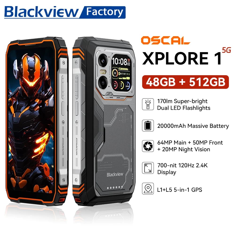 Blackview XPLORE 1 Rugged Phone 6.78'' 2.4K Display Chiama Telefono 6GB+512GB 20000mAh Smartphone Android 15 NFC Telefono Portatile