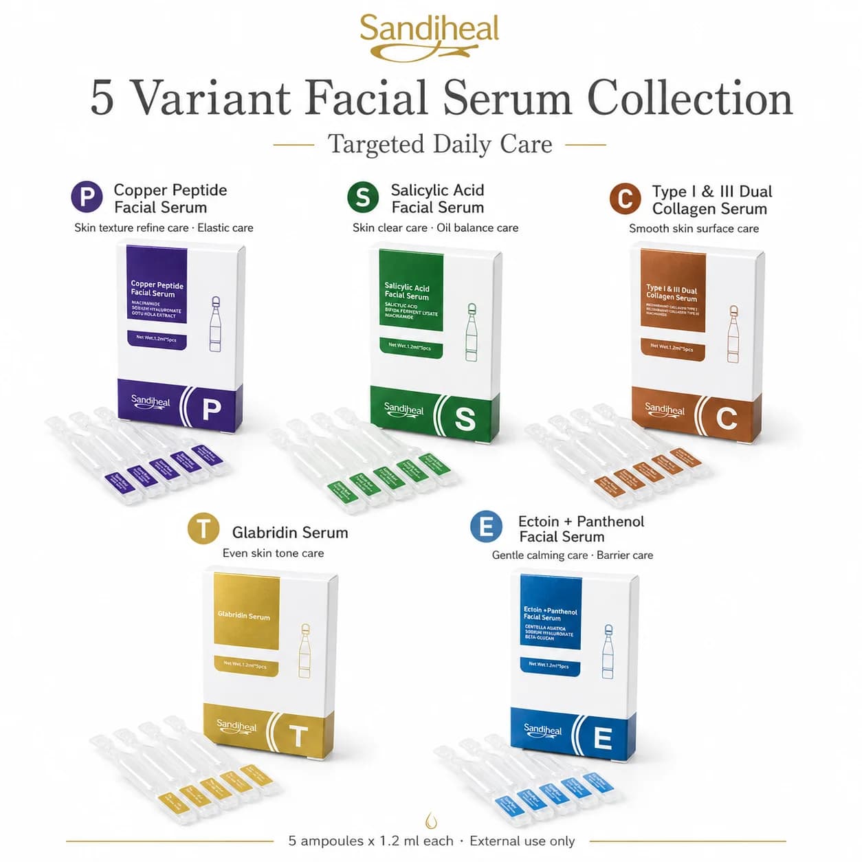 Korean Single Use Ampoule Facial Serum Collection Copper Peptide Brighten Barrier Support Skin Care Essence For All Skin Types