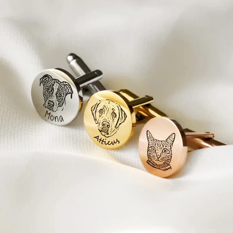 1 paio di gemelli personalizzati con incisione di ritratti di animali domestici Gemelli commemorativi Regalo dello sposo per la sposa Regalo di perdita di animali Gioielli in acciaio inossidabile