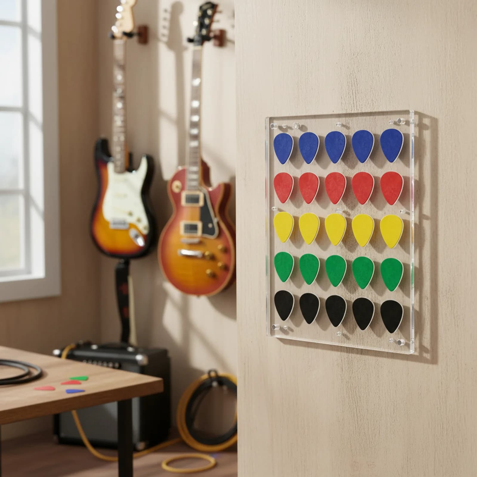 Espositore per plettri da chitarra in acrilico, porta plettri magnetico per chitarra elettrica, per camera da letto e studio
