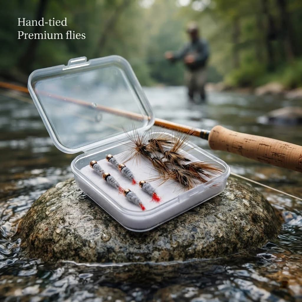 12pcs Premium Hand-Tied Fly Fishing Lures Set, Copper Bead & Feather Nymphs Assortment with Tackle Box for Trout and Bass