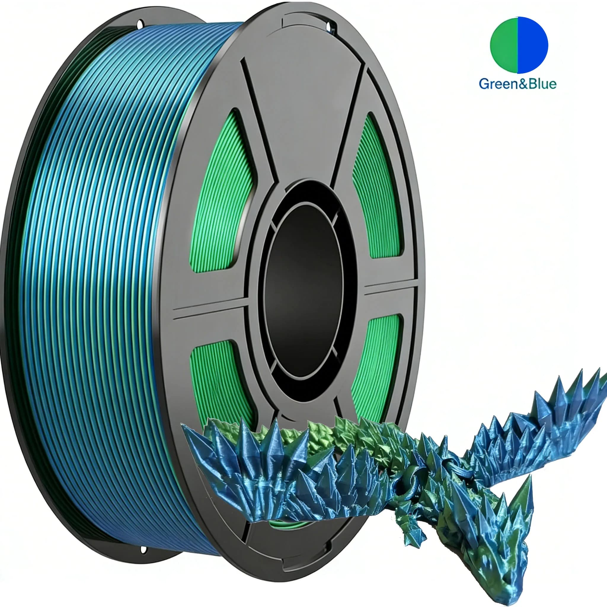 Filament PLA Silk 1.75mm Bicolor Blue Green 250g Polished, Dimensional Accuracy +/- 0.05mm for 3D Printer, 250g Coil