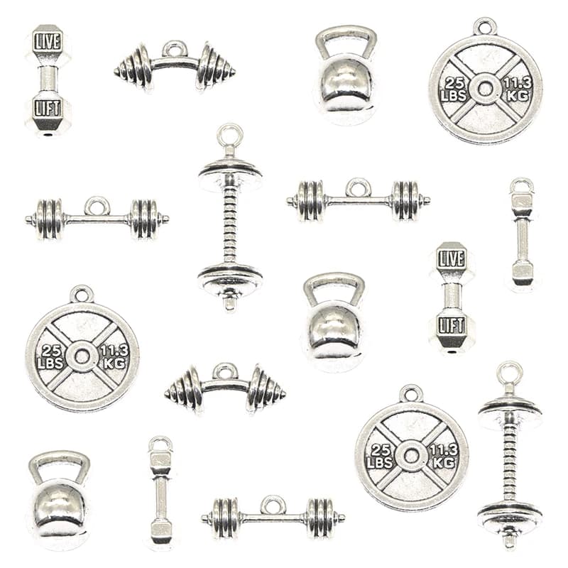 10pcs Kettlebell Dumbbell Barbell Charms Metal Alloy Sports Equipment for Fitness pendants for jewelry DIY accessories make