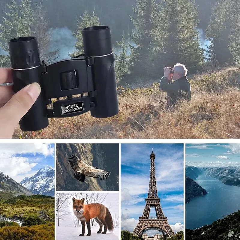Binocolo HD 40x22 BAK4 FMC Pieghevole Mini Telescopico a Lunga Portata 2000M per Caccia Sport Campeggio Viaggi