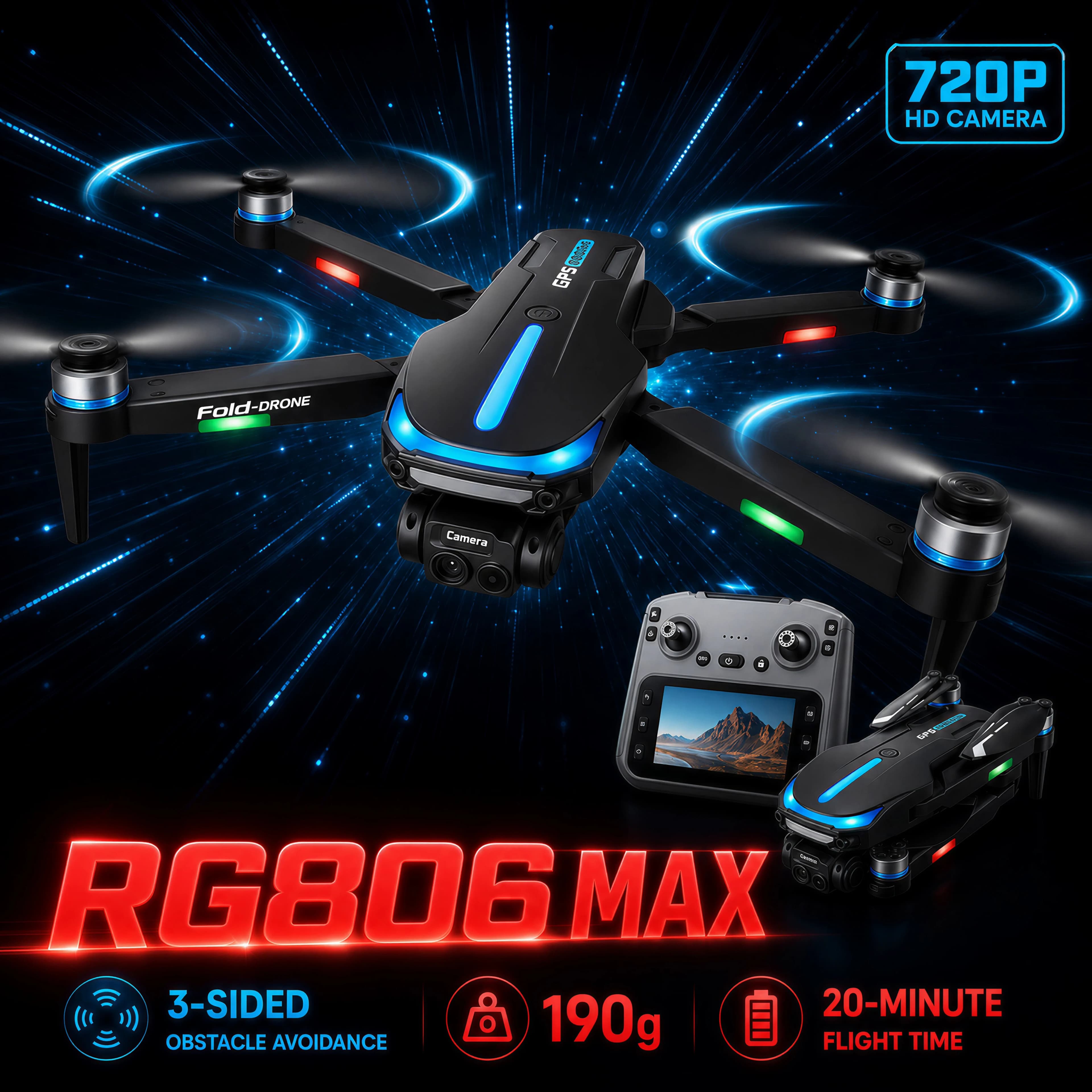 GPS Drone 4K Camera Brushless FPV Quadcopter 3-Side Obstacle Avoidance Optical Flow Positioning Follow Me APP Control RC Plane