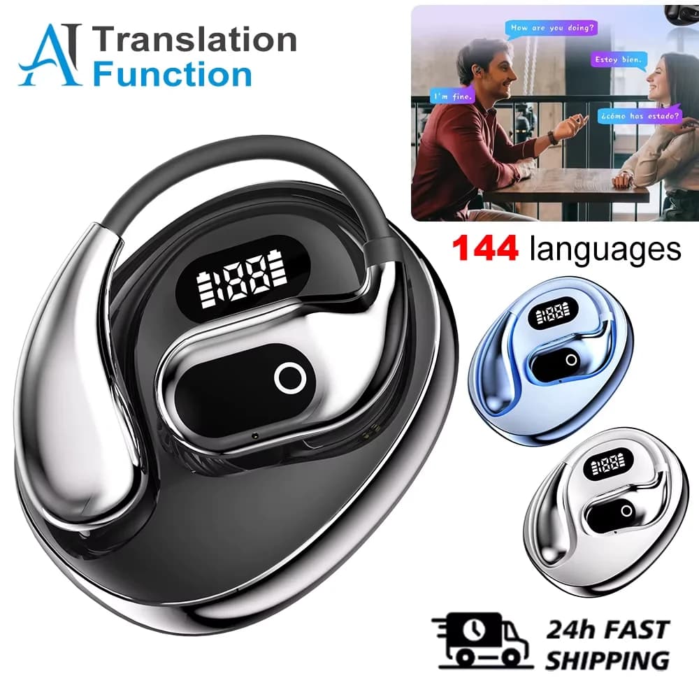 Cuffie traduttore AI a 144 lingue Bluetooth 5.3 Traduzione bidirezionale wireless in tempo reale per viaggiatori aziendali auricolari