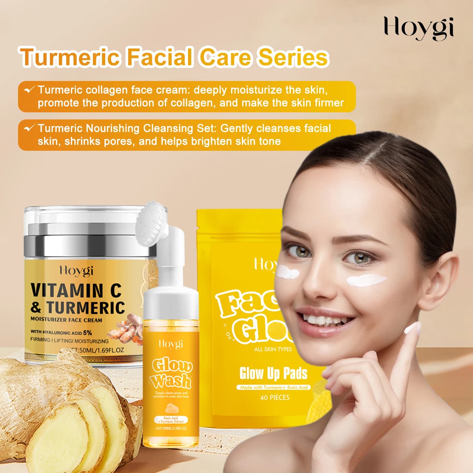 Hoygi Cura della pelle Sbiancante Antietà Schiarente Macchie scure Rimozione delle rughe Crema viso idratante naturale alla vitamina C e curcuma