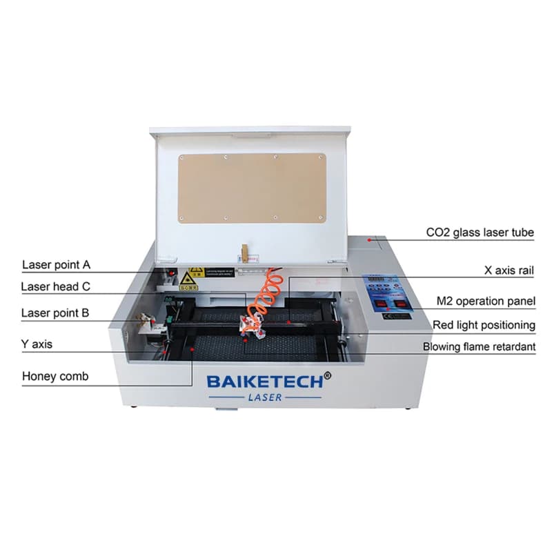 Acrylic laser engraving and cutting machine; processing of plexiglass lettering; burr-free polishing effect; engraving of advert