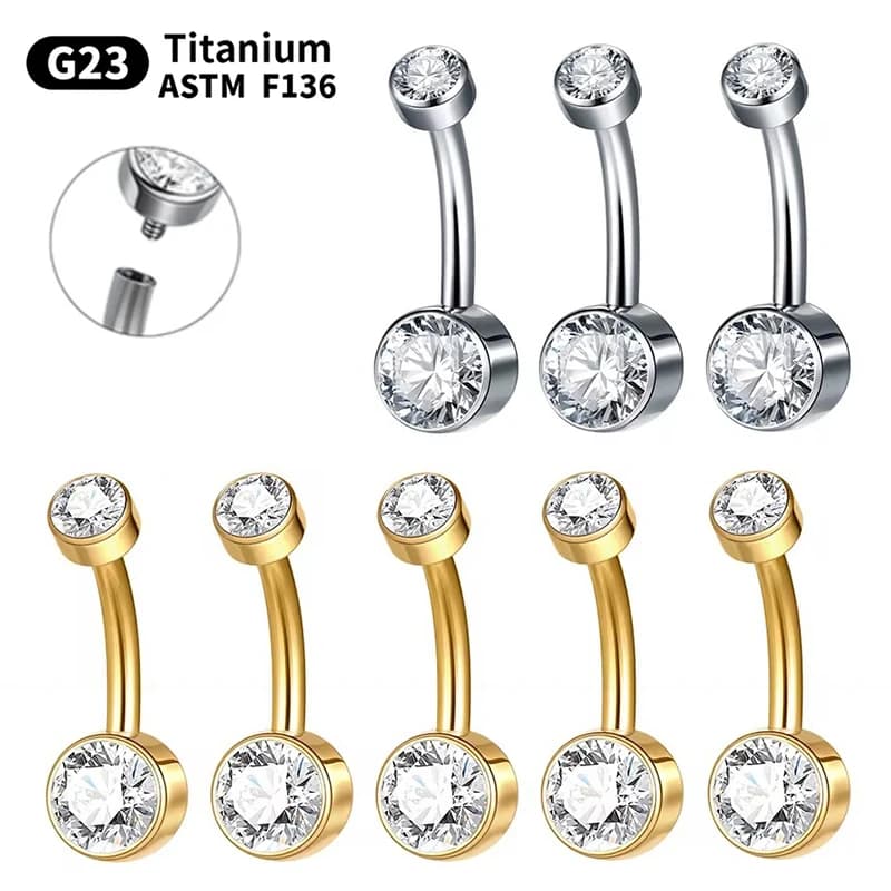 5/10 pieces ring for umbilical in titanium 14G 6mm 8mm 10mm 12mm penetrating jewelry for umbilical with cubic zircons short bar piercing to the navel