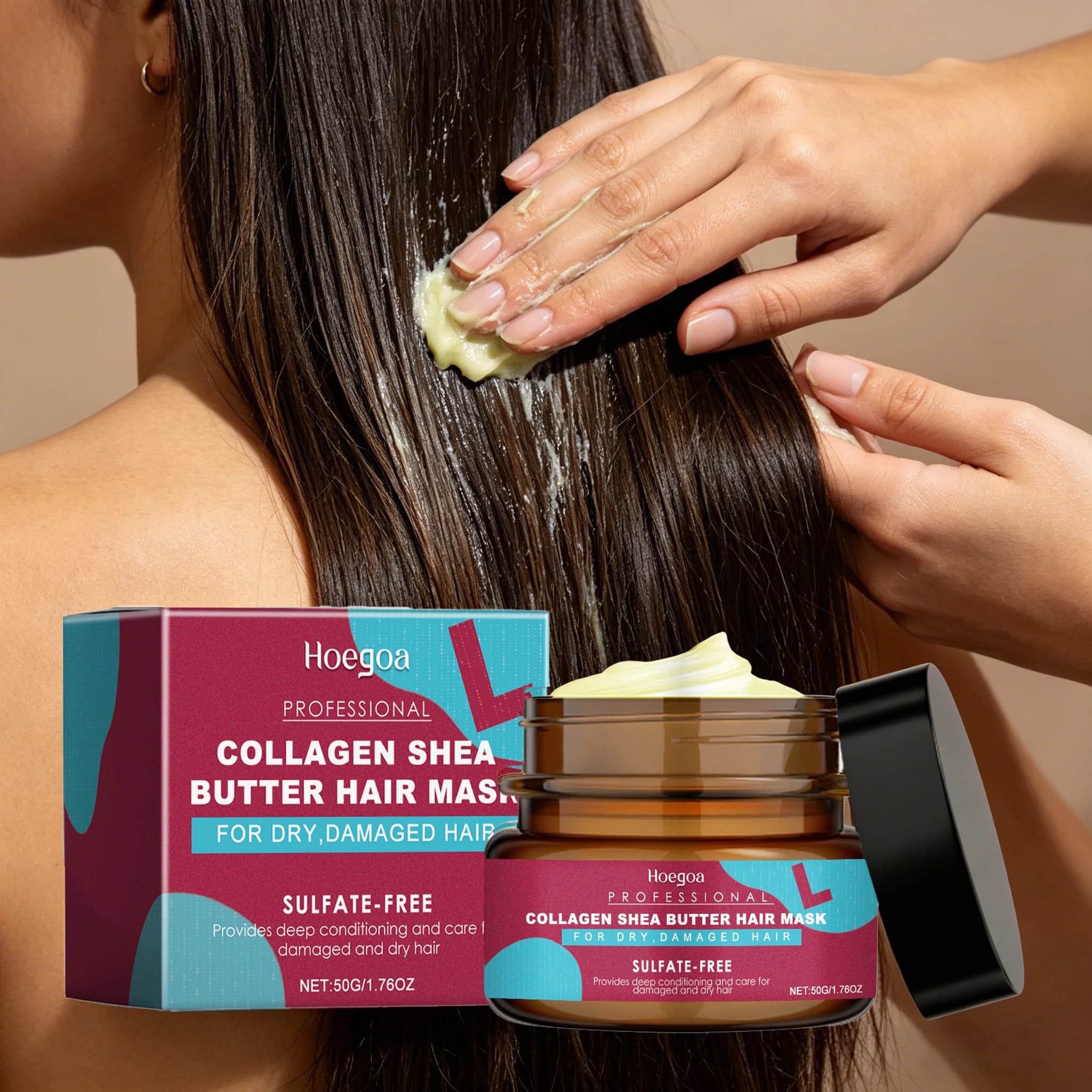 Maschera per Capelli al Collagene 50G, Riparatrice per Capelli Danneggiati, Nutriente, Riduce la Secchezza, Elimina il Crespo, Migliora la Lucentezza, Rafforza i Capelli