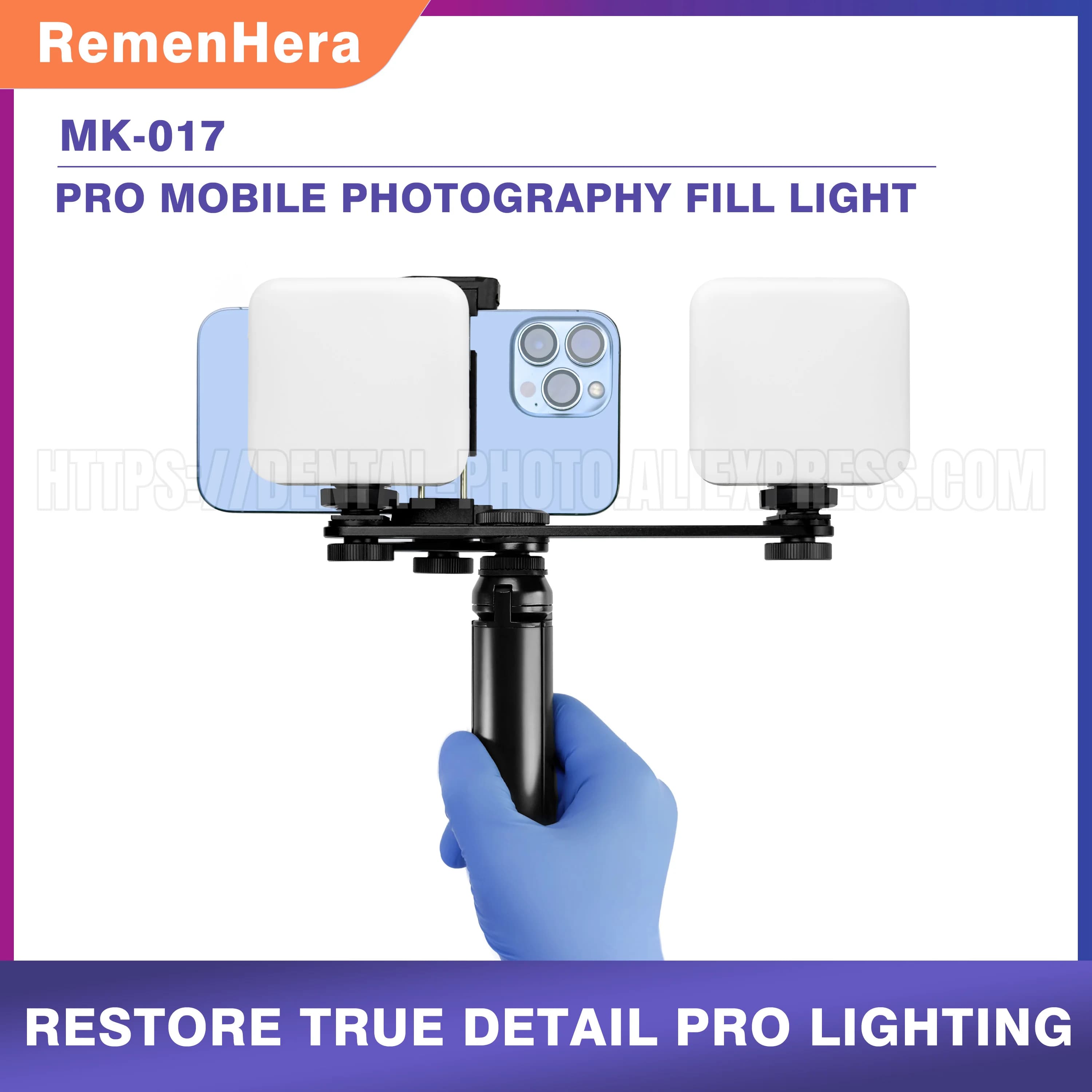 HERA Mobile Phone Photography LED Fill Light for Dental Photos, Macro, Nail Art, Shade Matching, Non-Reflective Portable Light