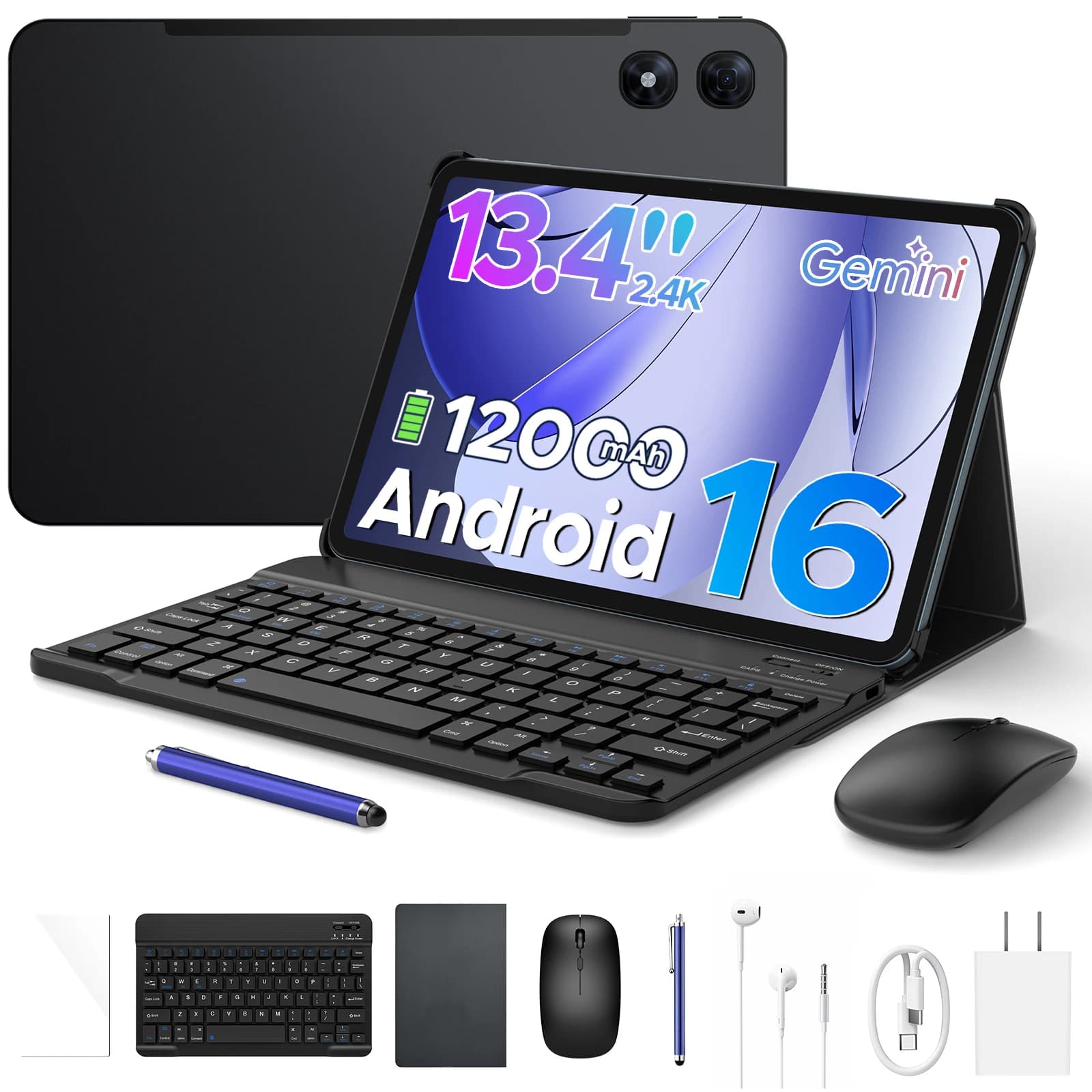13 Inch Tablet Aorlym P13 Pro, Android 16, 12000mAh battery, AI Gemini, 13.4 inch, 120Hz, 48GB RAM (12+36), 256GB ROM, Widevine L1, PC 2 in 1