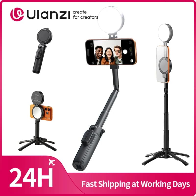 Ulanzi MT40 2-in-1 Mini Selfie Stick with Fill Light Portable Selfie Stick Handle Magnet for iPhone 17 16 15 for Android