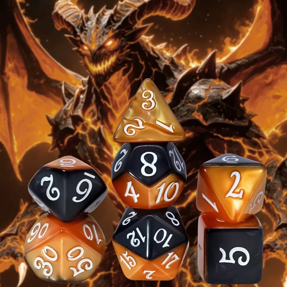 7Pcs Lava Black Orange Resin Polyhedral Dice Set D4-D20 RPG Dice for Board Games Tabletop Role Playing Family Game Night Christm