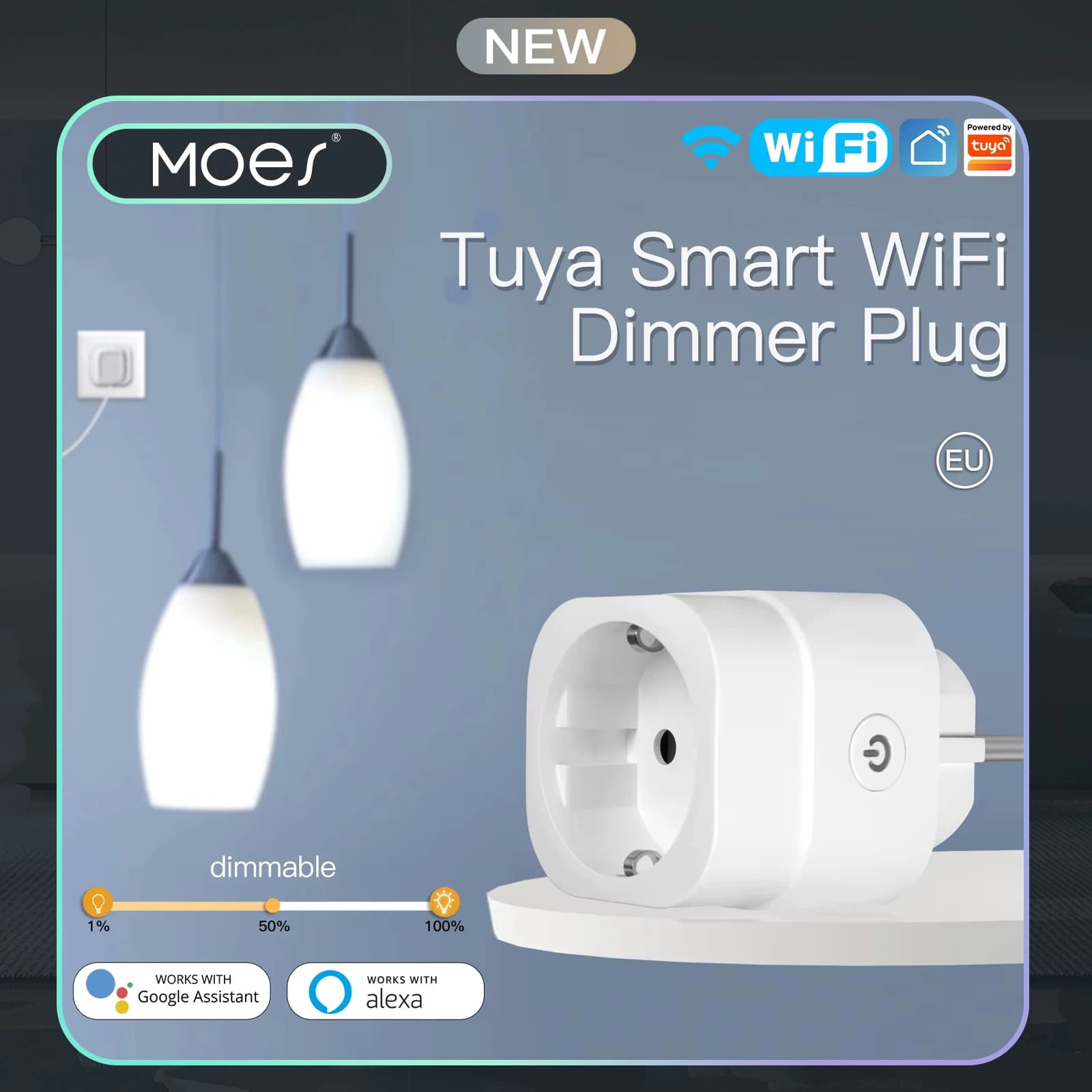 MOES WiFi Smart Power Plug Luminosity Adjusts the timer for the Tuya Smart Life app, Amazon Alexa Google Voice Control EU/UK/US