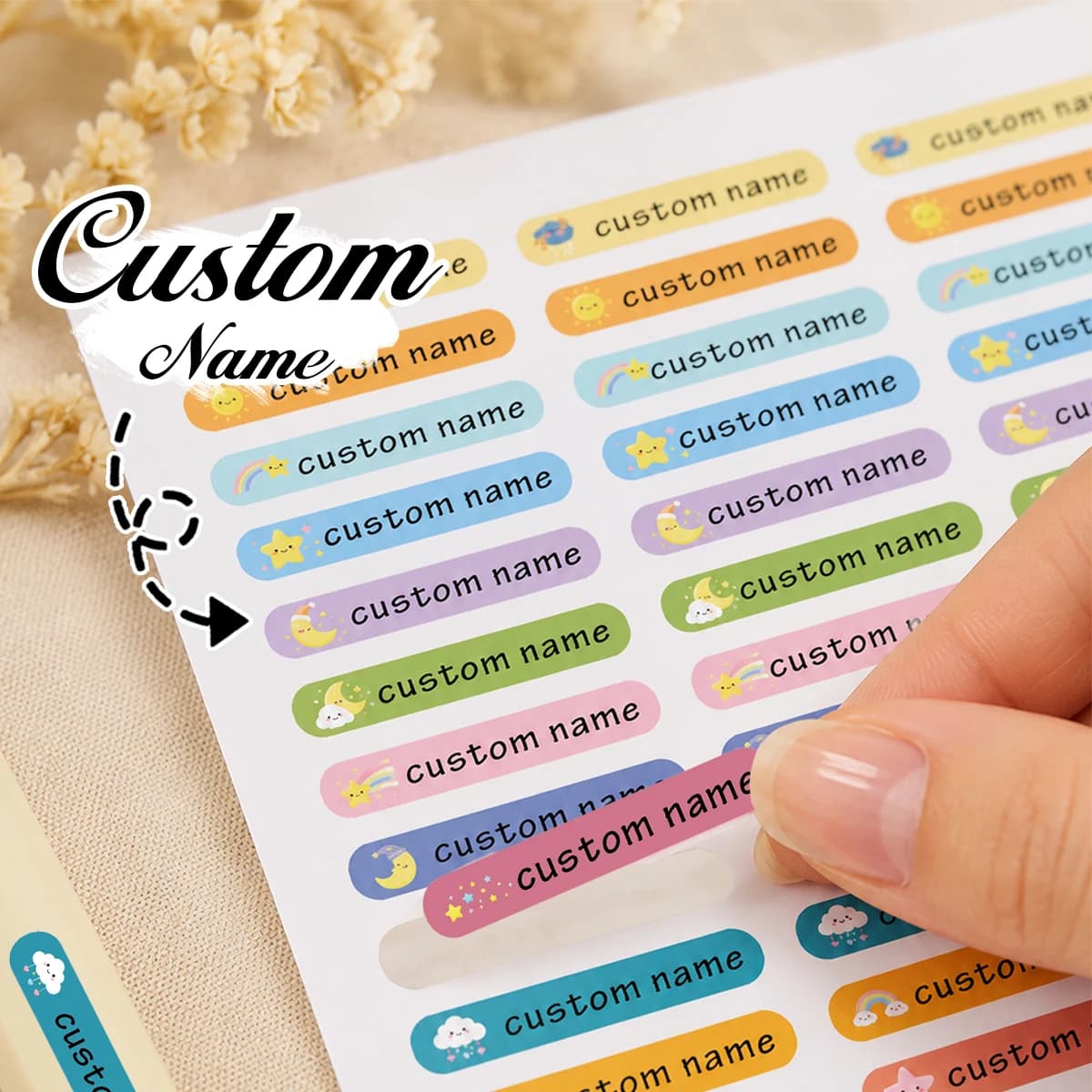 Custom Cloud Name Stickers, Personalized Pen Labels, Cute Cartoon Decals, Customized Name Tags, Customizable Birthday Gift.