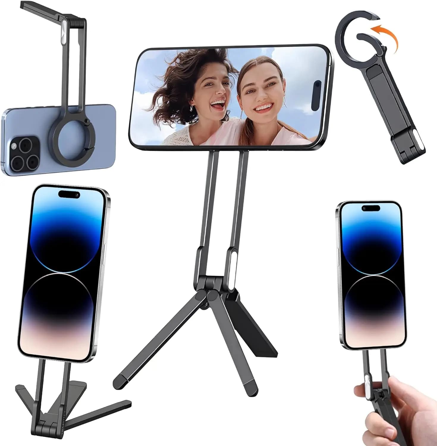 Supporto Magnetico per Telefono con Treppiede, Mini Bastone Selfie Pieghevole, Supporto Regolabile in Alluminio per Smartphone, Stand per Vlog da Viaggio