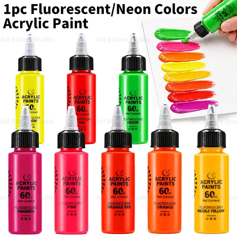 1pc Neon Acrylic Paint 8 Fluorescent Colors Painting Pigments 60ml/2oz for Adult for DIY,Wood,Rocks,Glass,Fabric
