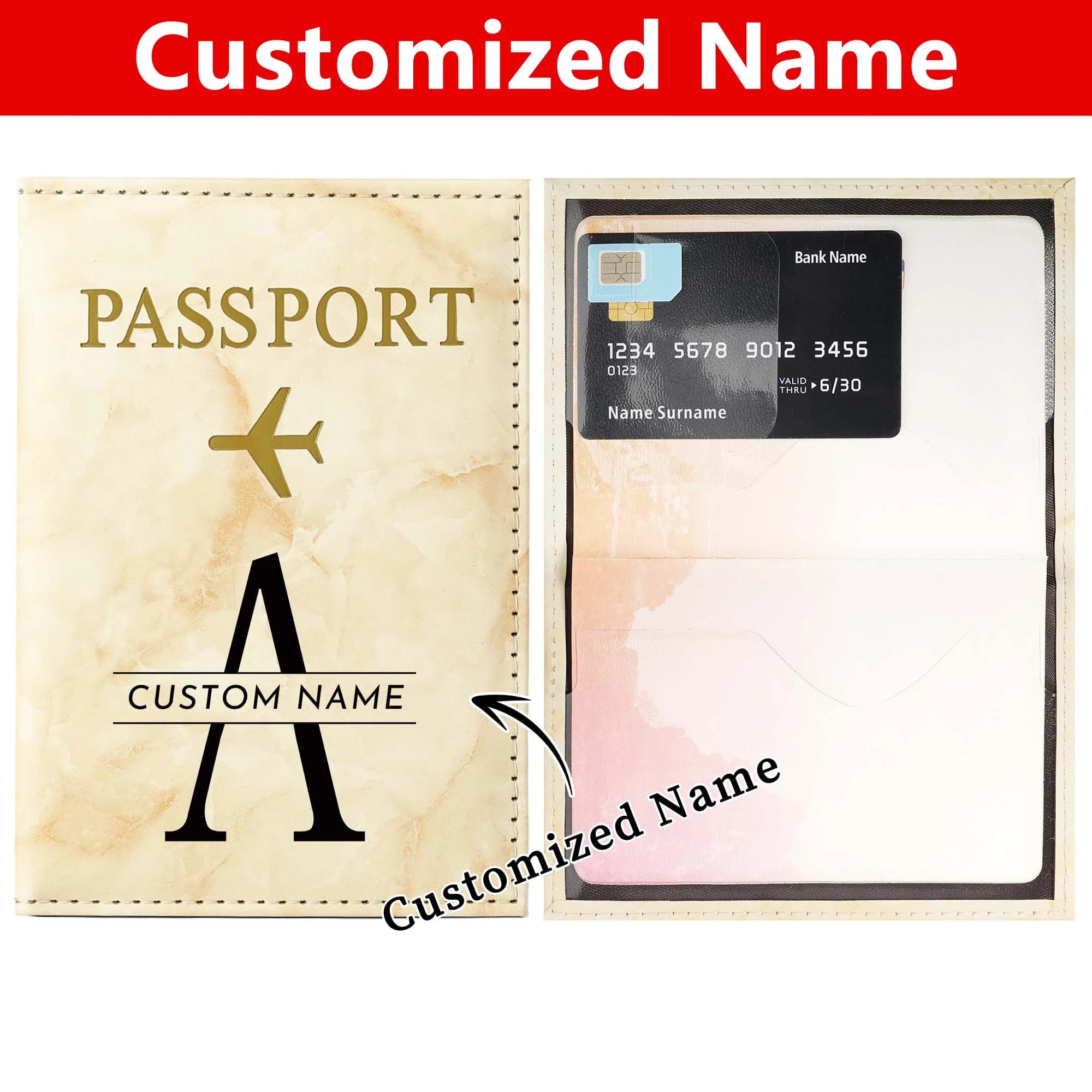 Custom Name yellow A-Z Letter Printed Multifunctional Passport Holder Enthusiast, Personalized Signature Travel Wallet