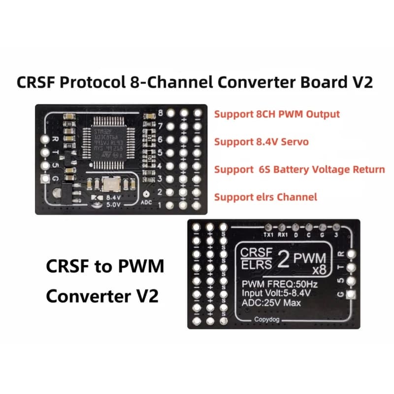 Convertitore TBS Crossfire ELRS a PWM V2, Supporto Servo 8CH HV 6S, Protocollo CRSF ELRS30, Convertitore PPM per Droni FPV e Aeroplani RC Fai-da-Te