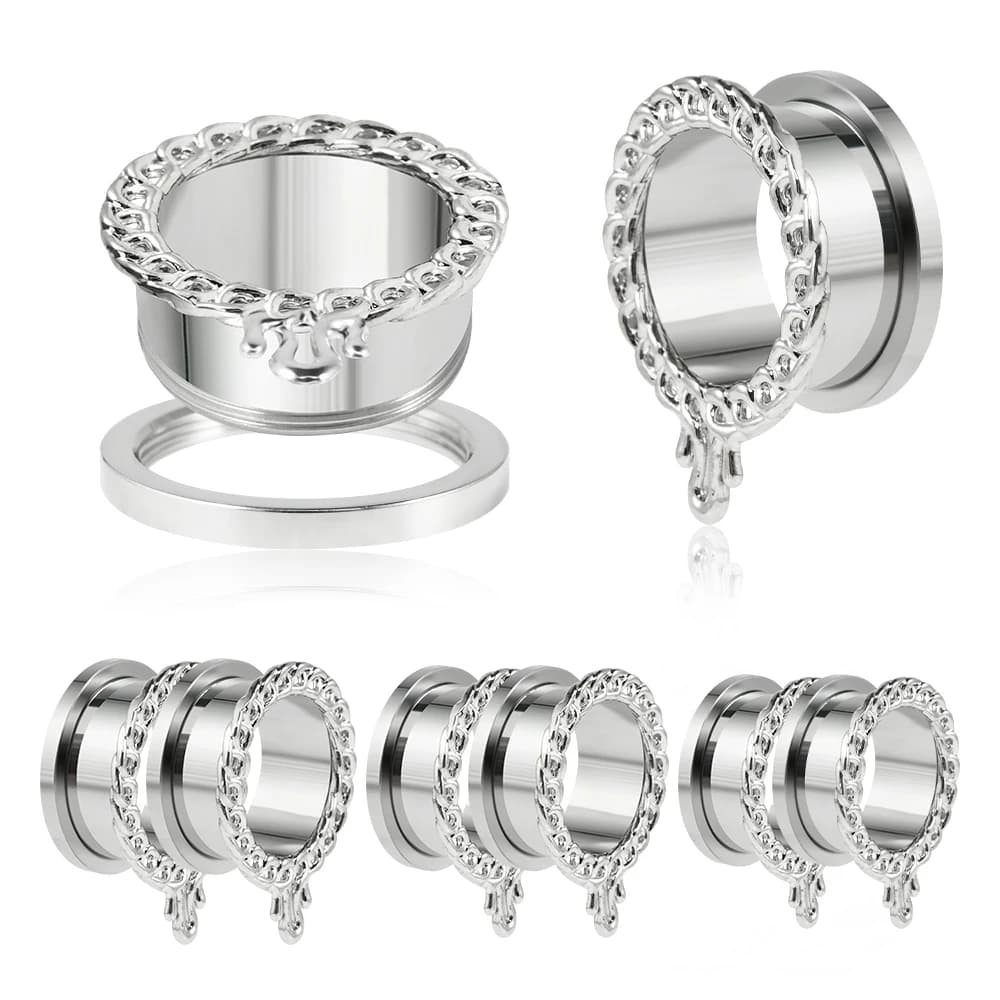 1 paio di fili estrali in acciaio inossidabile Design della serratura a catena Tunnel dell'orecchio colore argento Ear Gauge barella Plug Piercing Jewelry 8-25mm