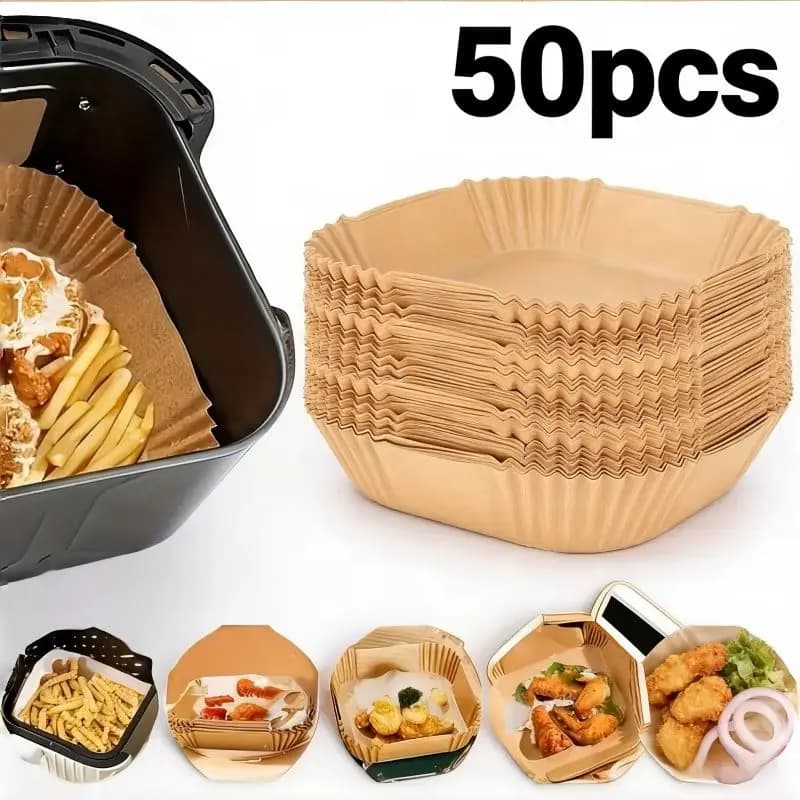 Disposable square parchment of 50 pieces, comfortable non-stick sheets for baking and air fryer.